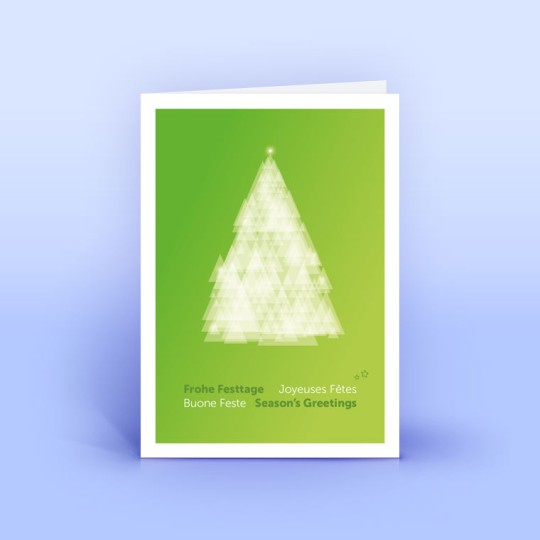 Grüne Weihnachtskarte mit modernem Design und mehrsprachigem Weihnachtsgruß 