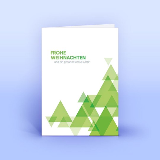 Weihnachtskarte mit grünen Dreiecken und modernem Design 