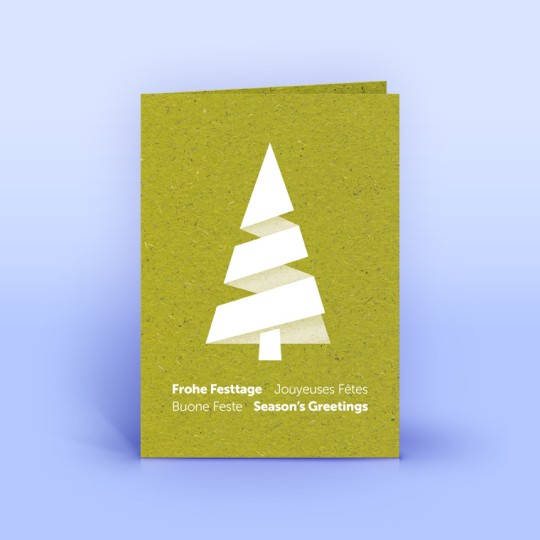Weihnachtskarte mit mehrsprachigen Weihnachtsgrüßen auf Graspapier 
