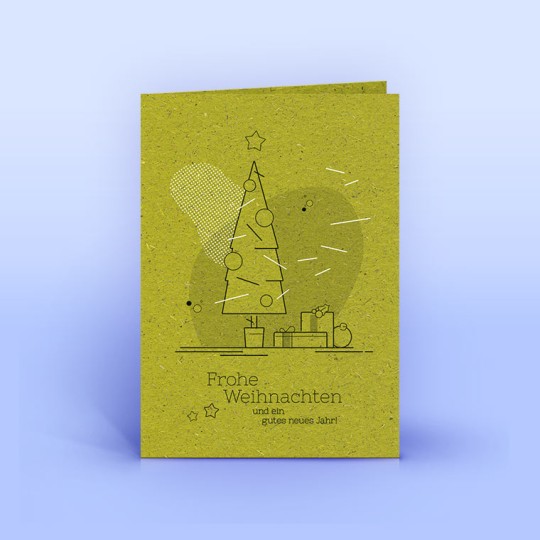 Weihnachtskarte mit moderner Illustration auf Graspapier 